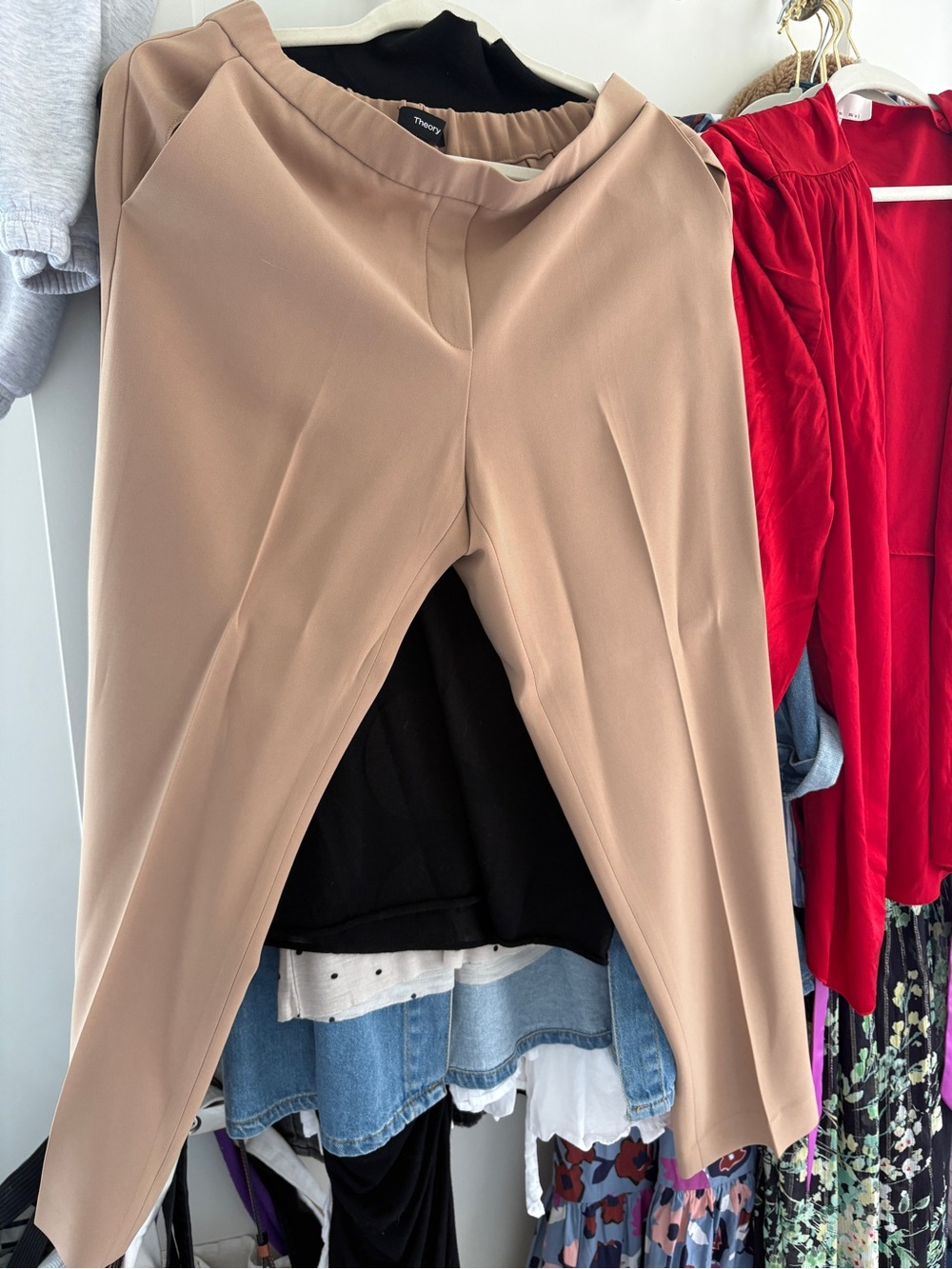 Theory Blush Beige Pull-On Dress Pants